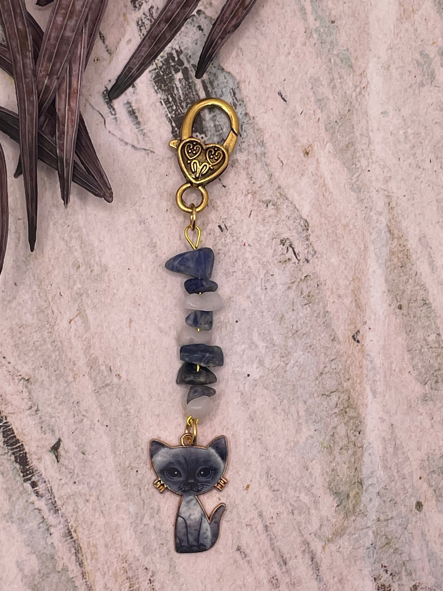Cat and Stone Keychain