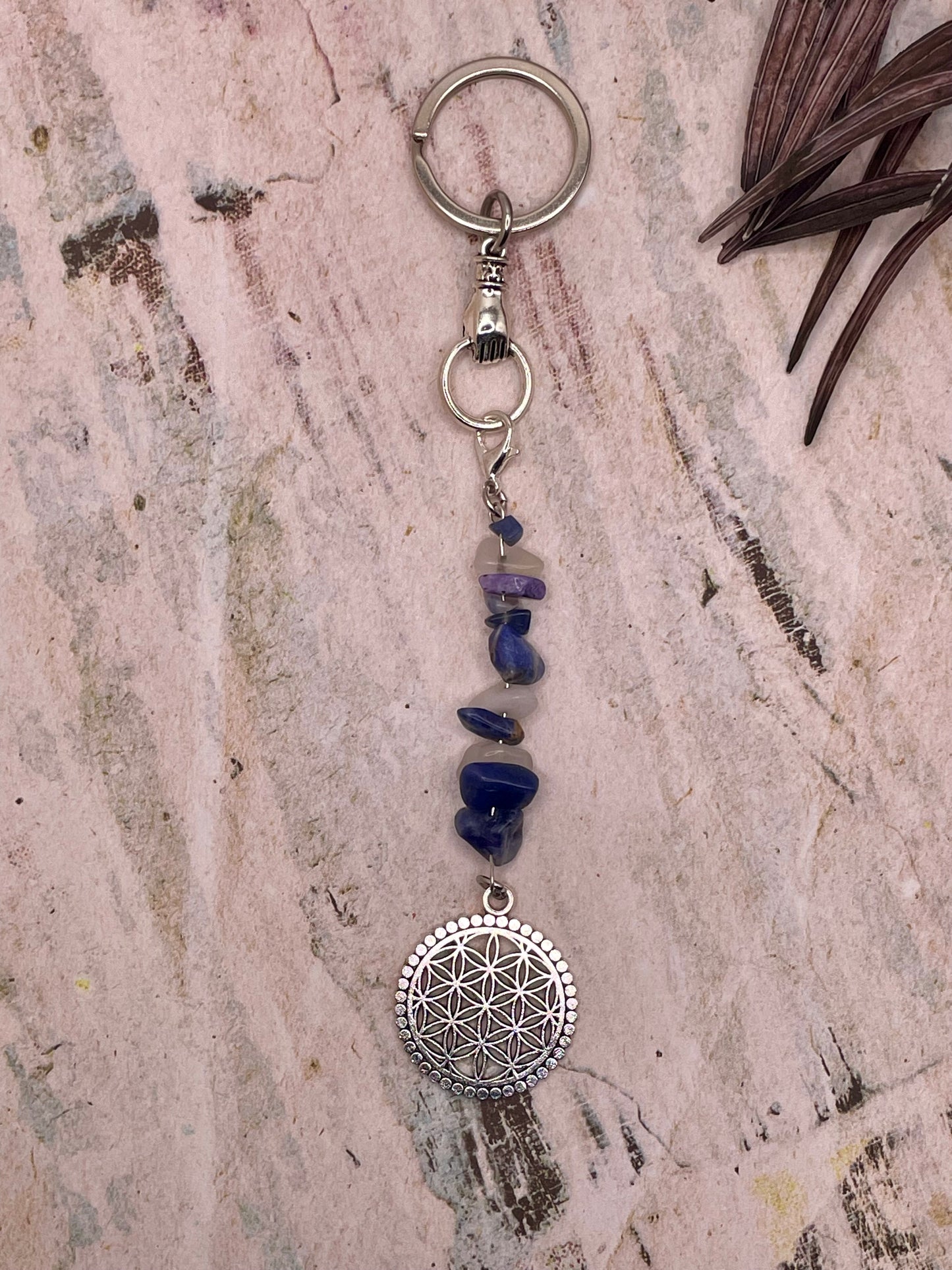 Silver Mandala and Stone Keychain