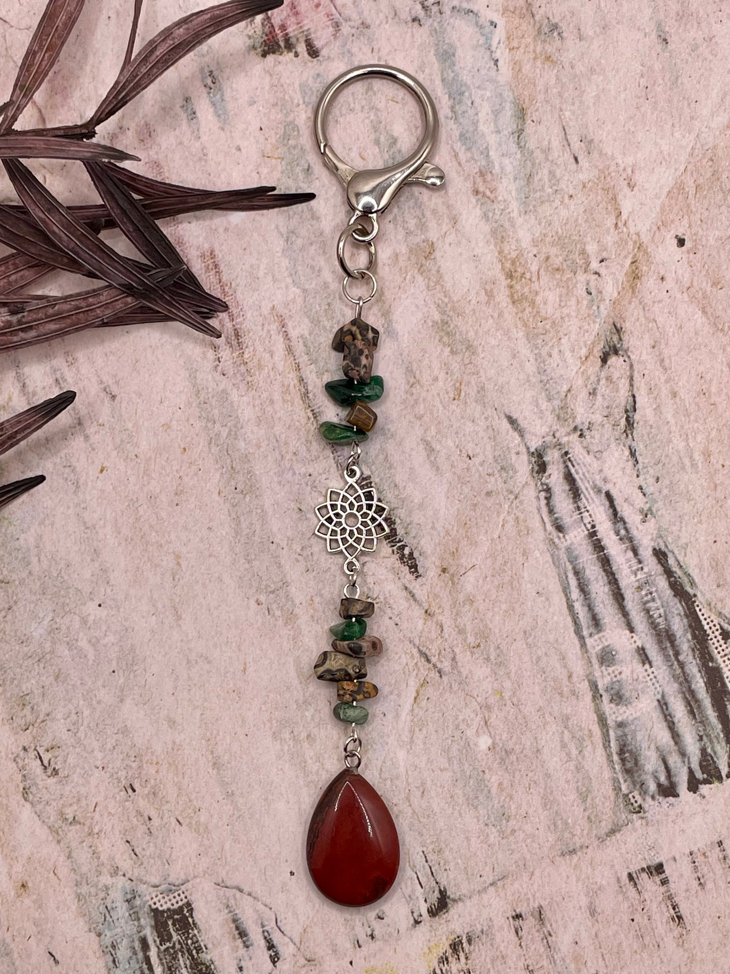 Mandala and Stone Keychain