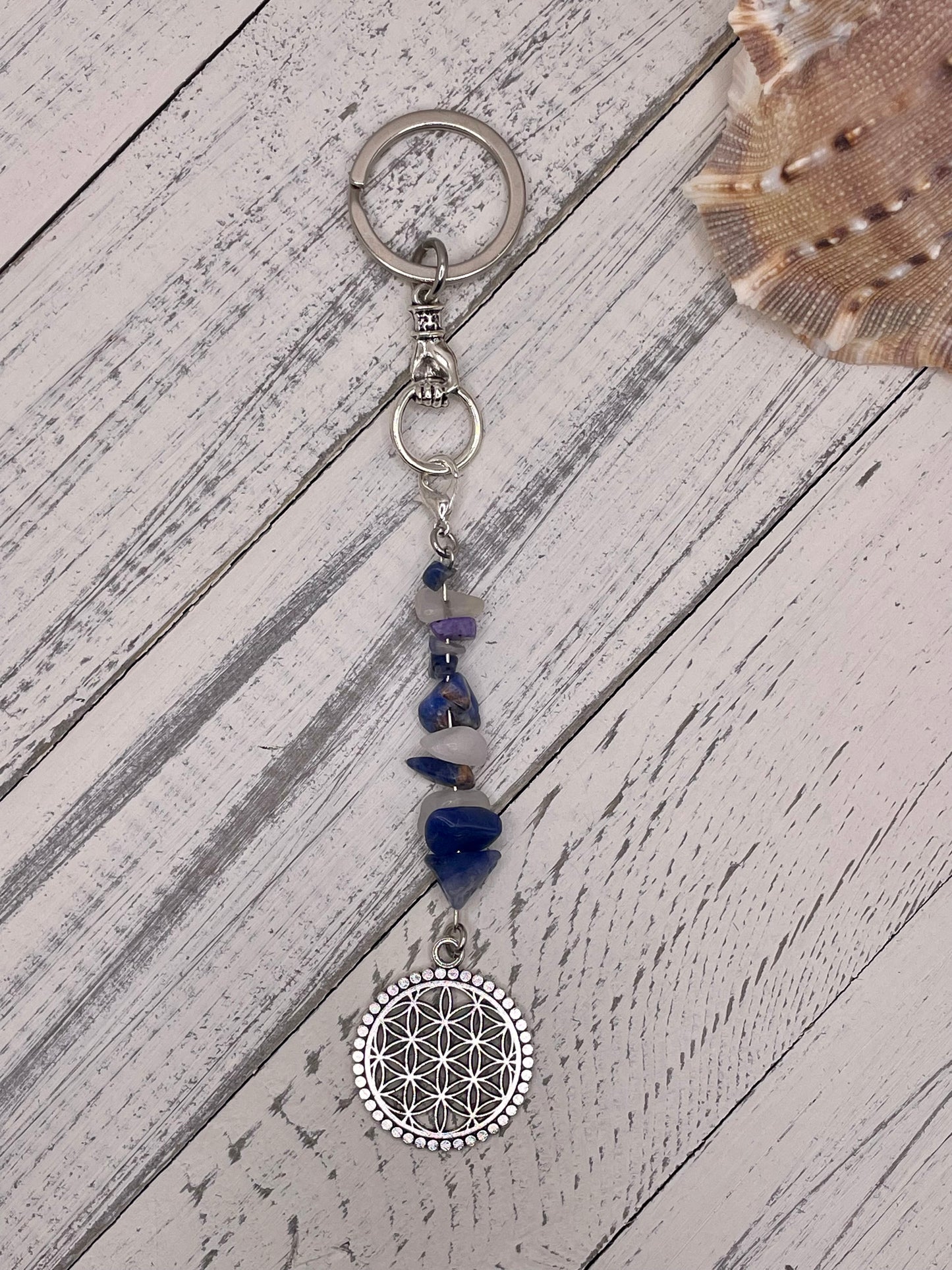 Silver Mandala and Stone Keychain