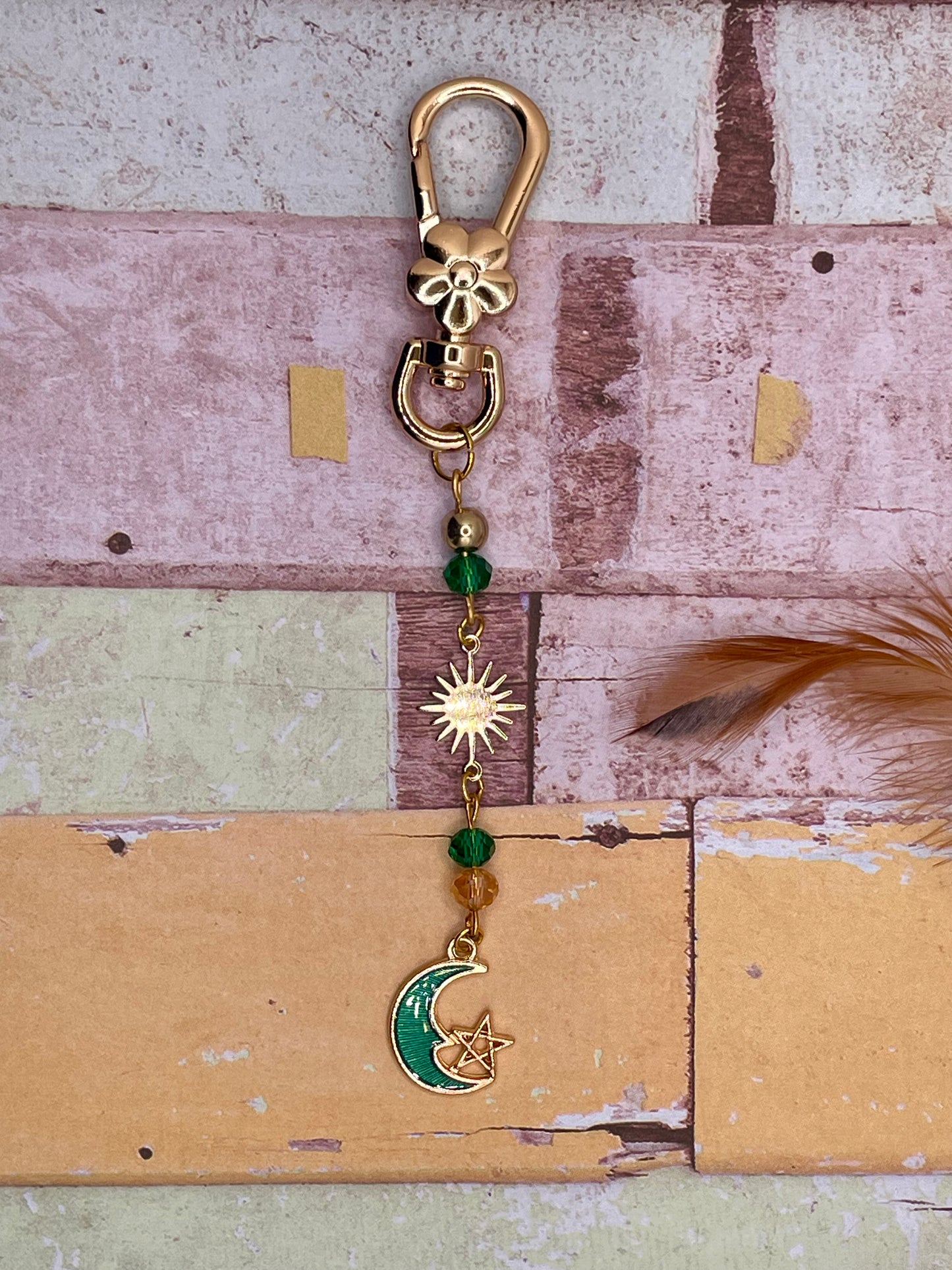 Green Moon and Stars Keychain