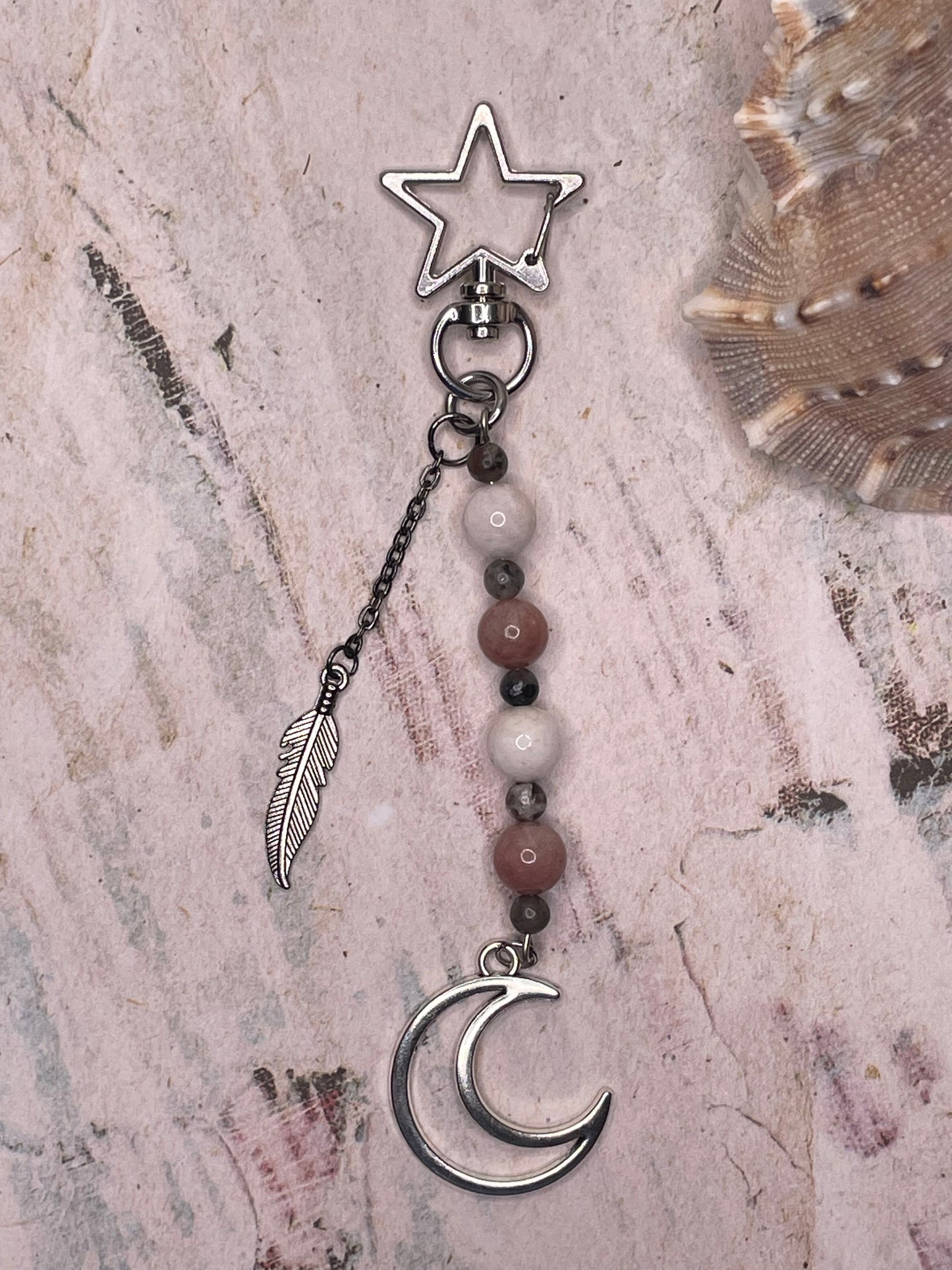 Hollow Moon and Feather Keychain