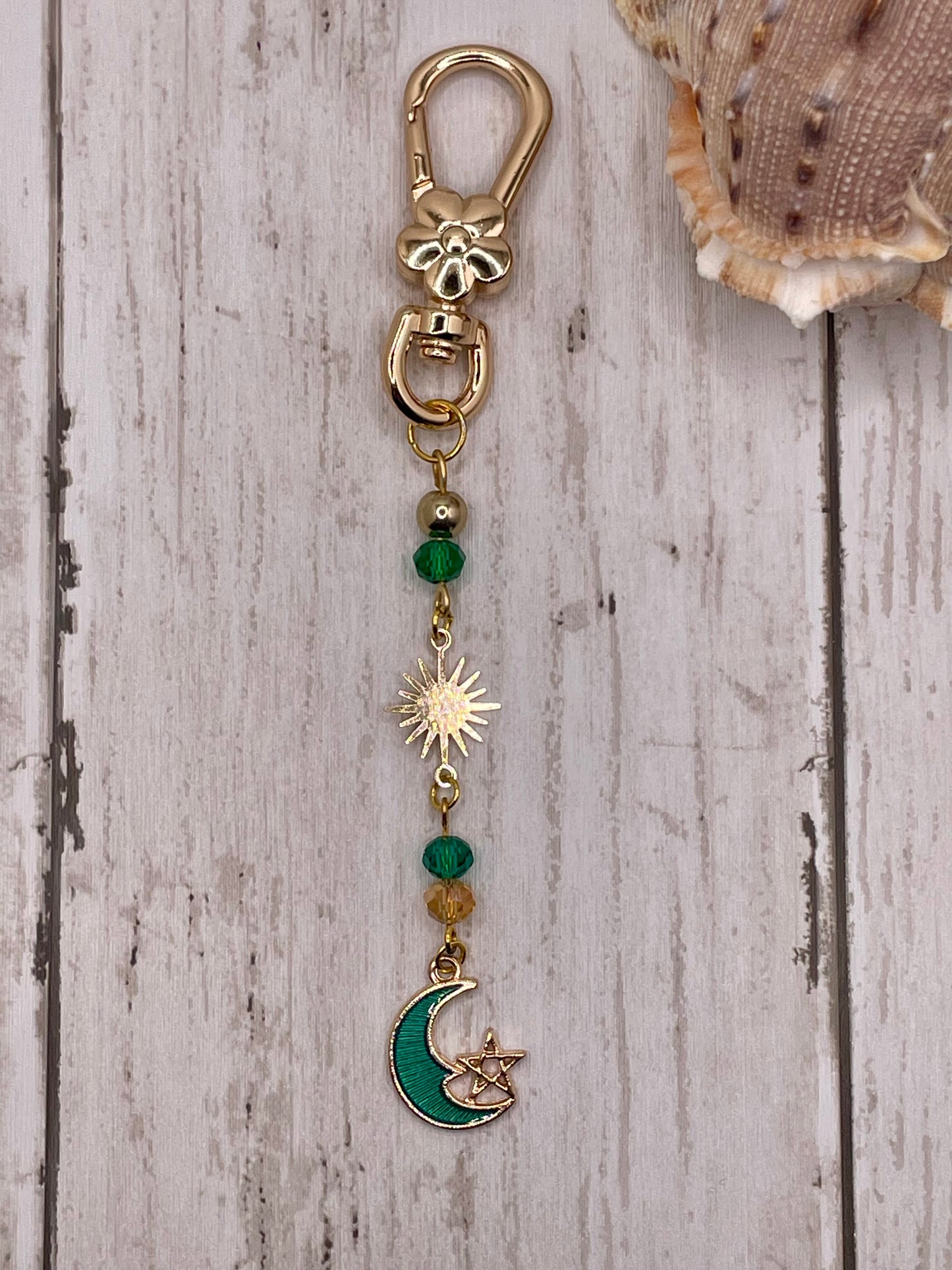 Green Moon and Stars Keychain