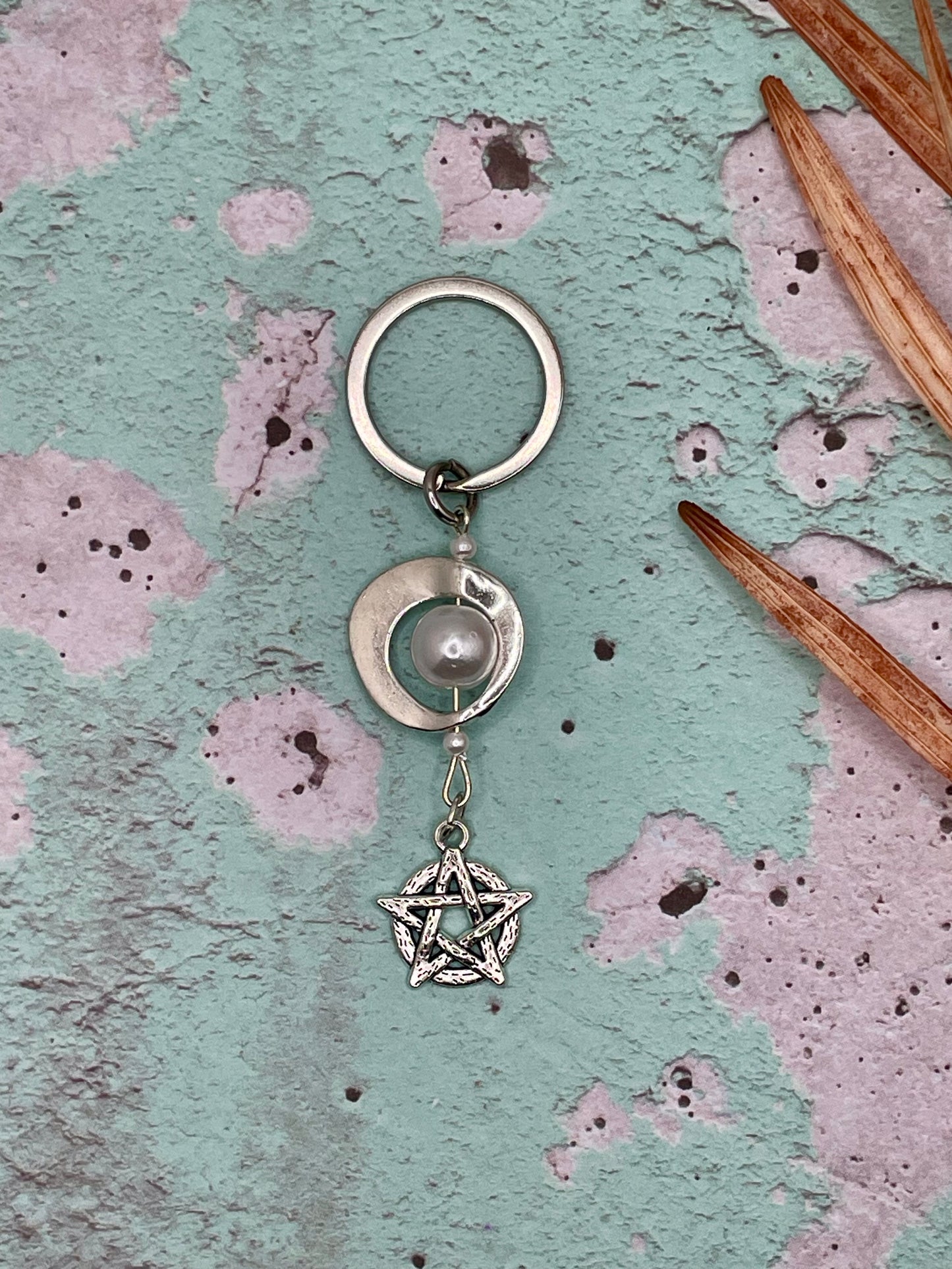 Pentacle and Pearl Keychain