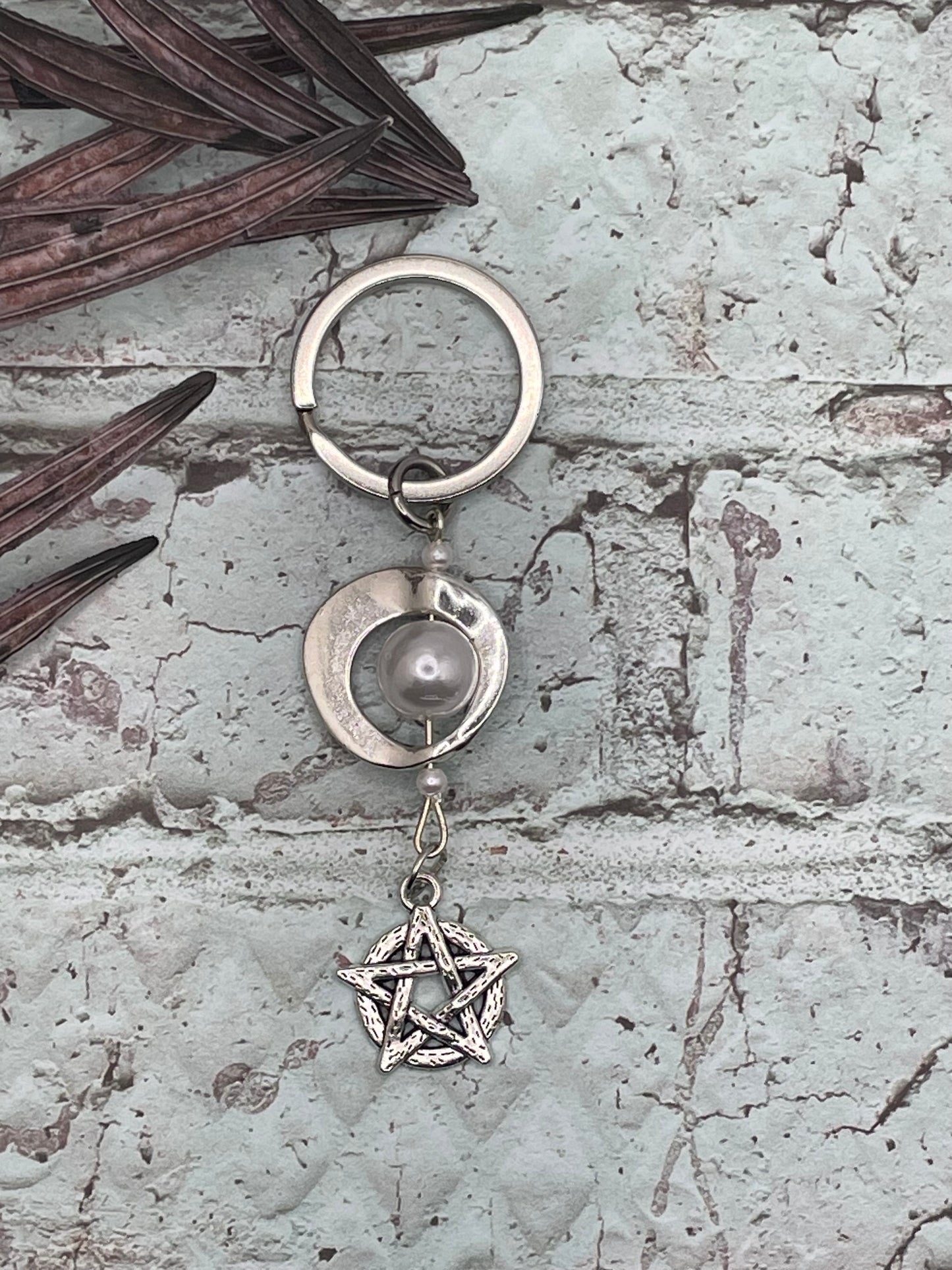 Pentacle and Pearl Keychain