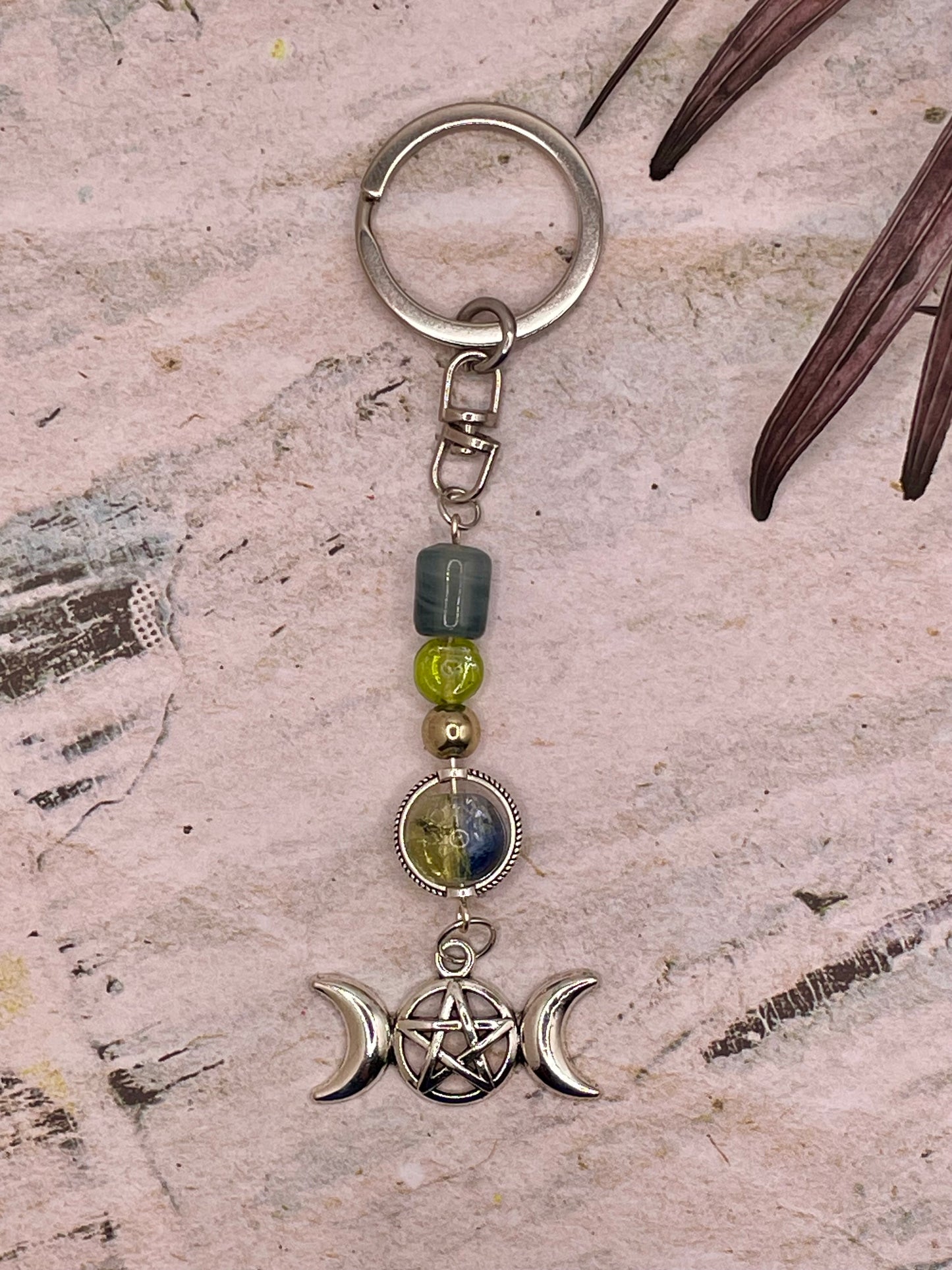 Pentacle and Moon Keychain