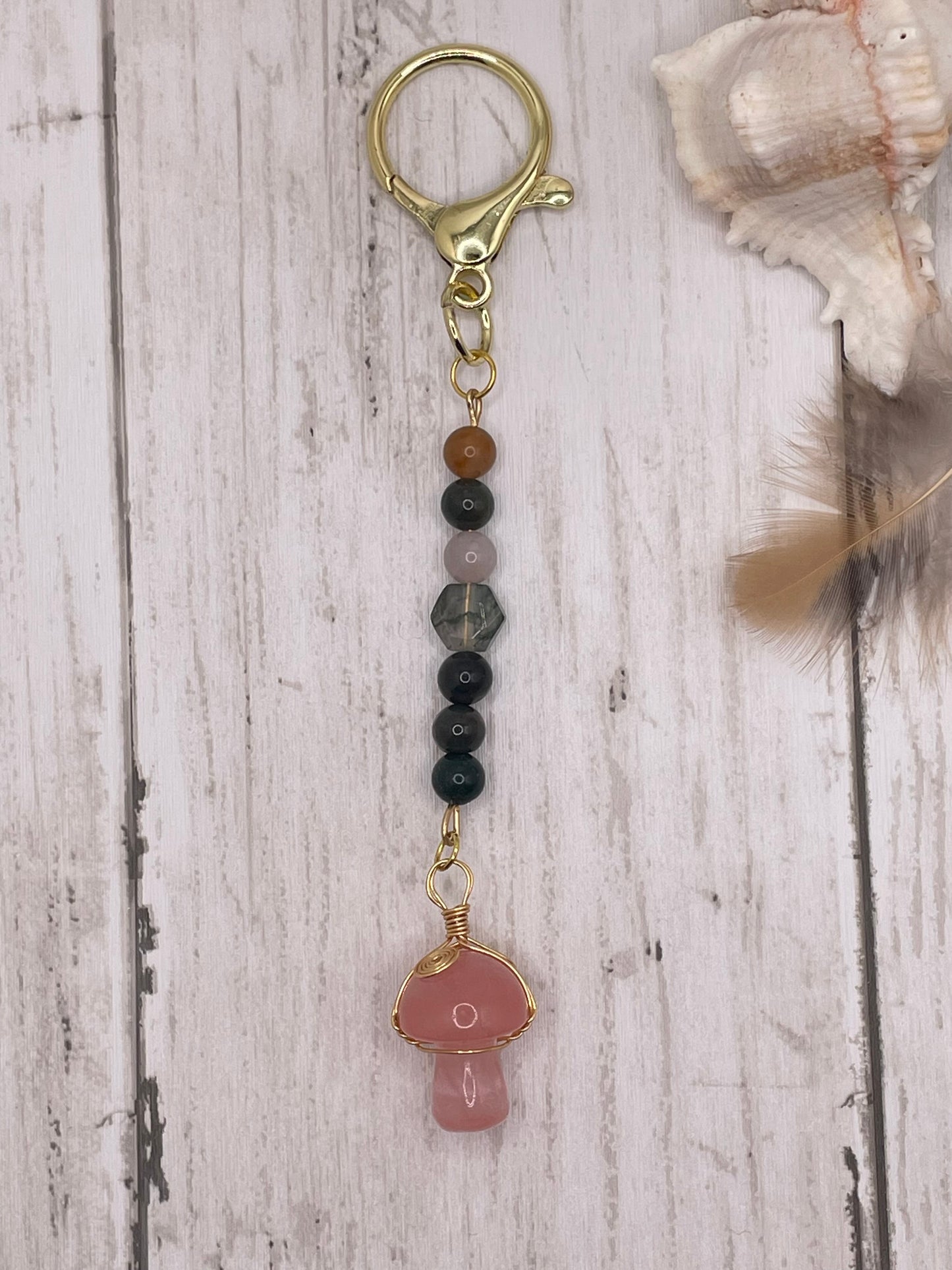 Pink Crystal Mushroom Keychain