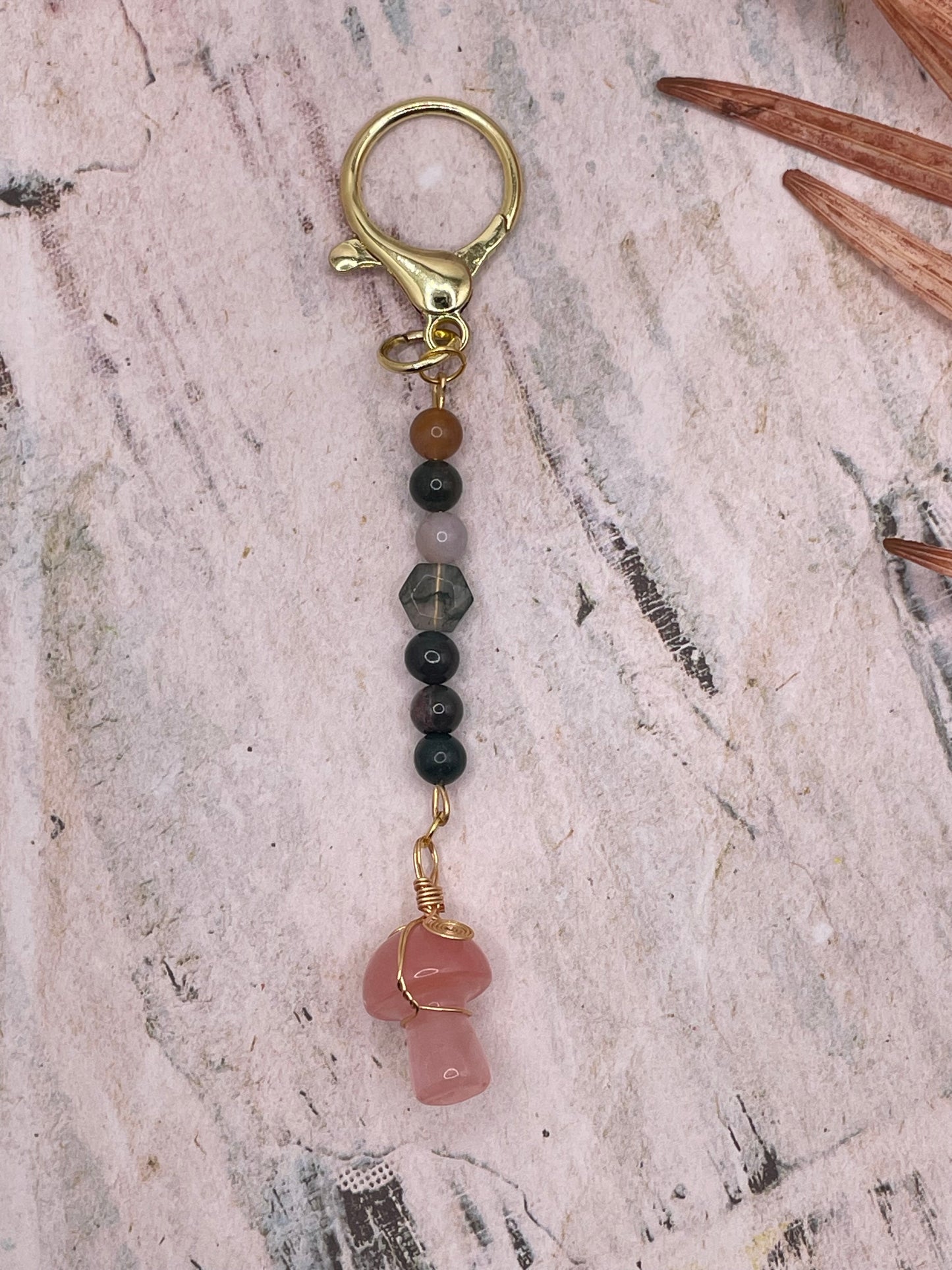 Pink Crystal Mushroom Keychain