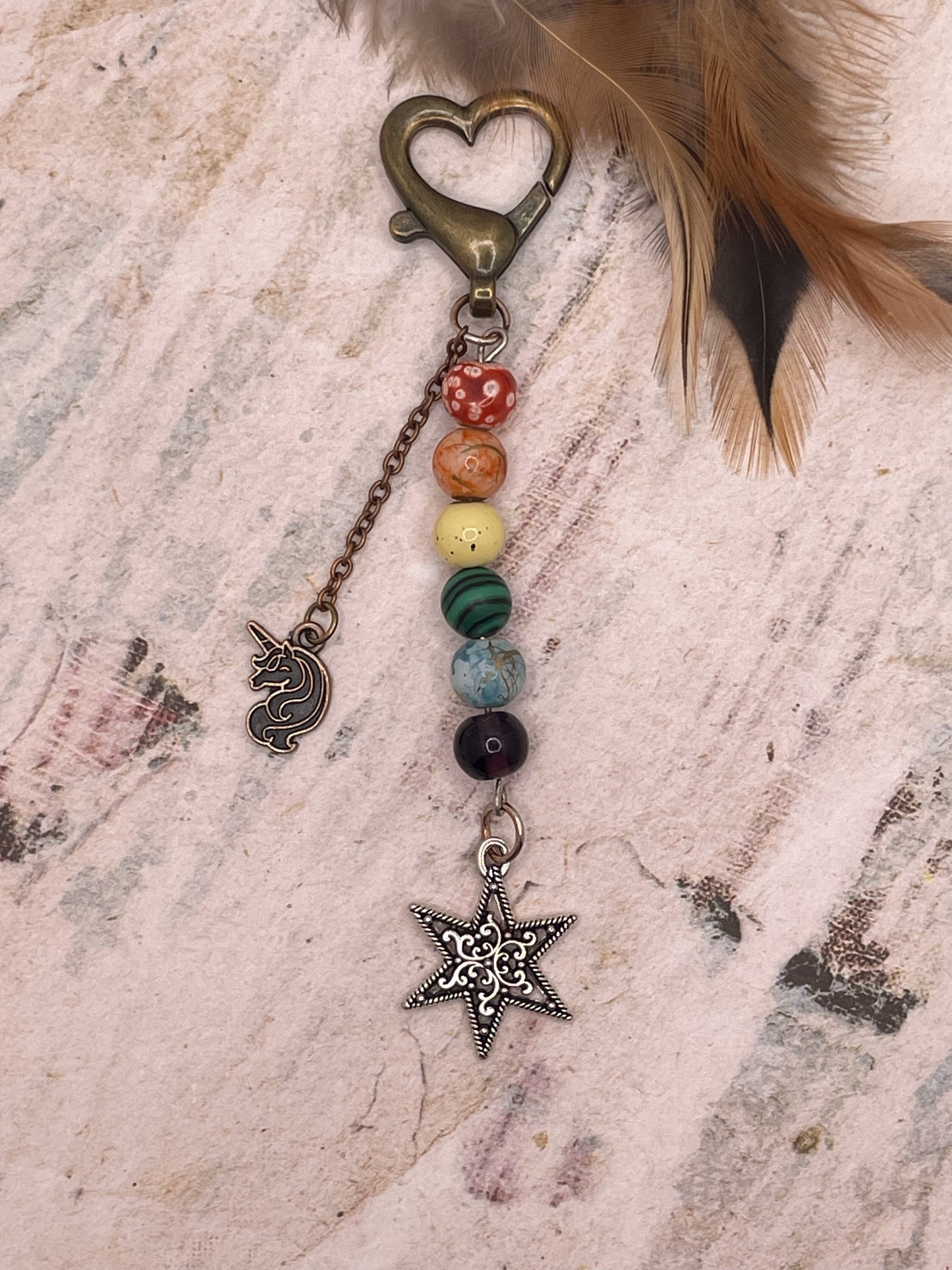 Rainbow Star and Unicorn Keychain