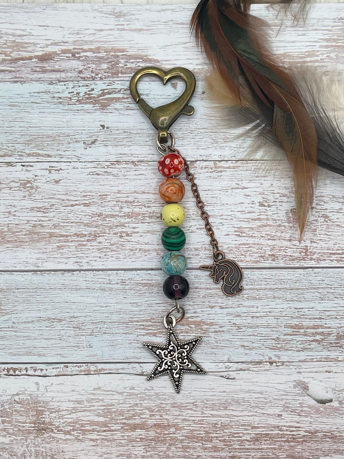 Rainbow Star and Unicorn Keychain