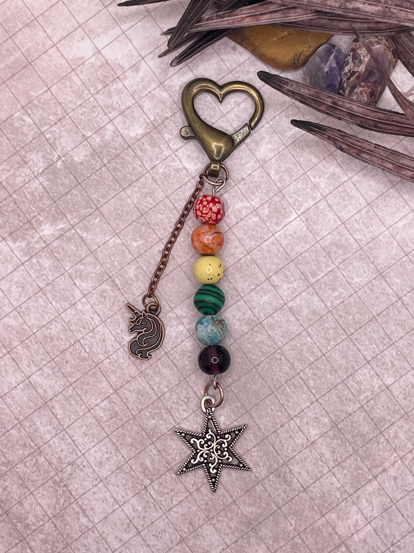 Rainbow Star and Unicorn Keychain