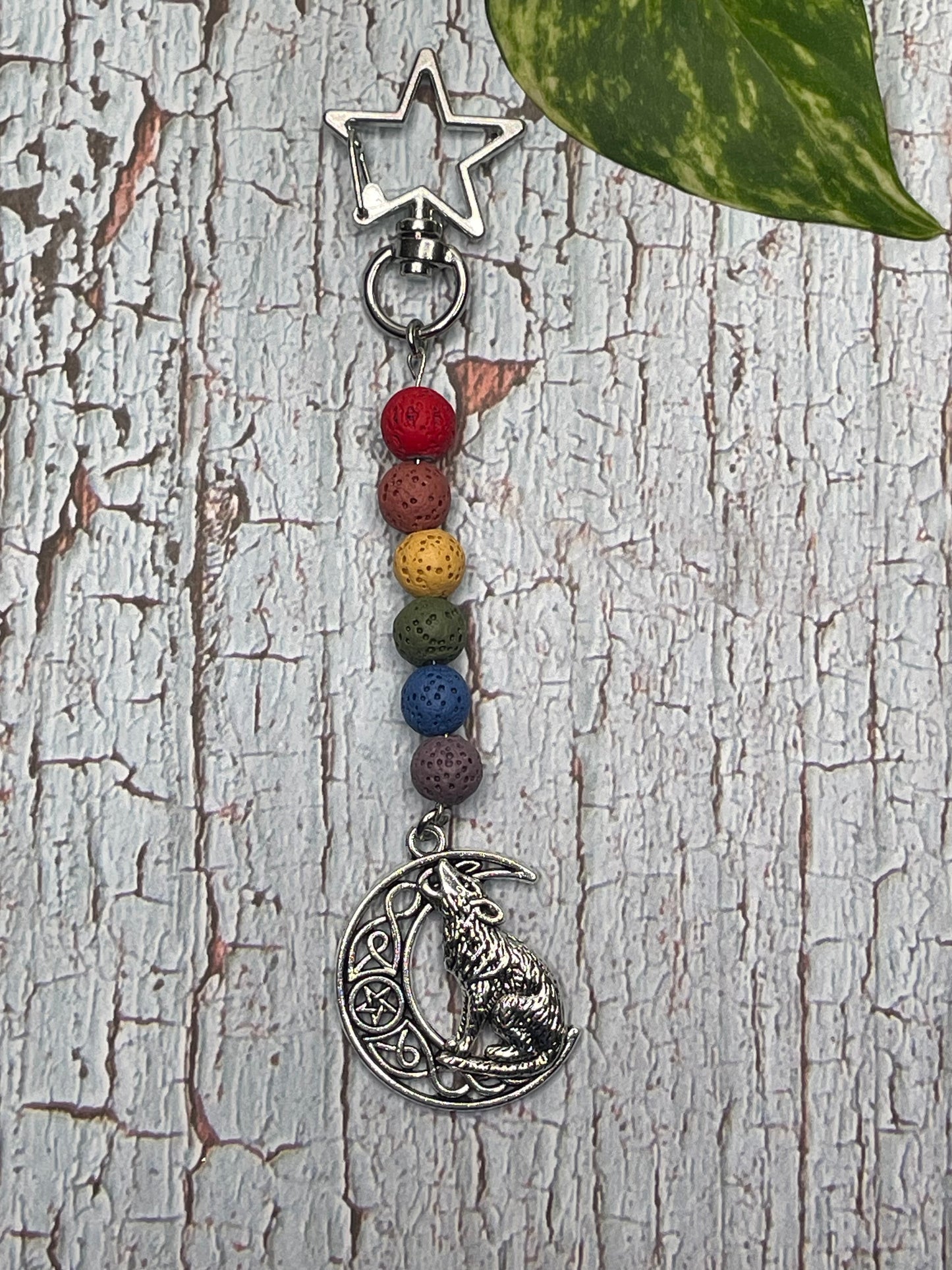 Wolf and Moon Rainbow Keychain