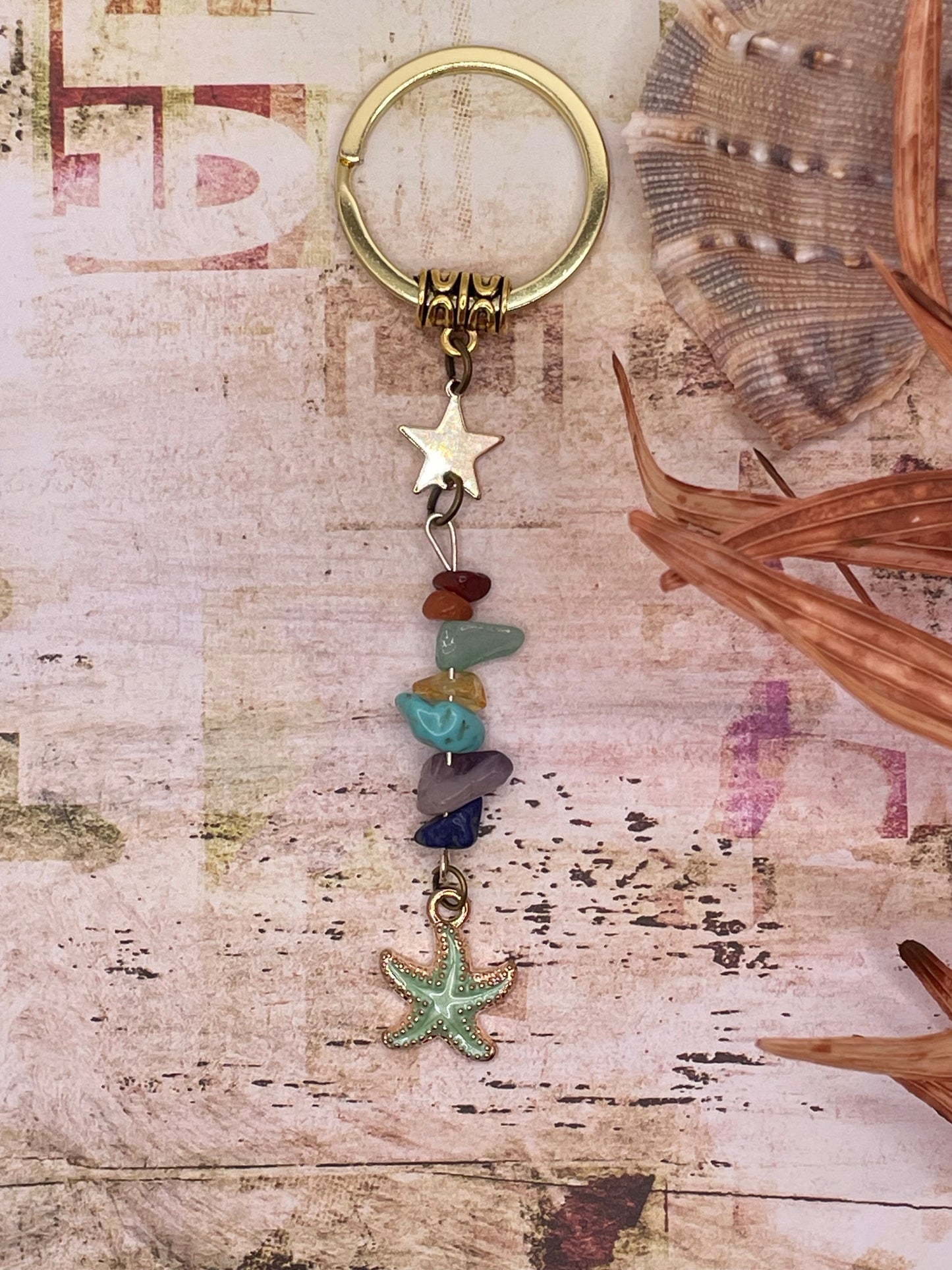 Starfish with Colorful Stones Keychain