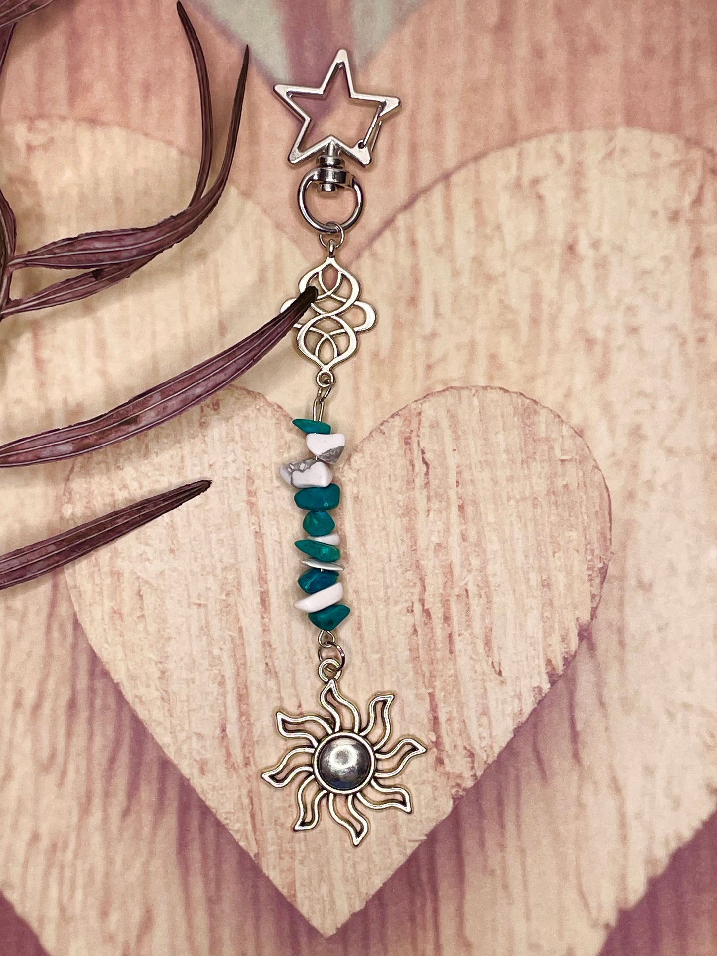 Silver and Blue Sun Keychain