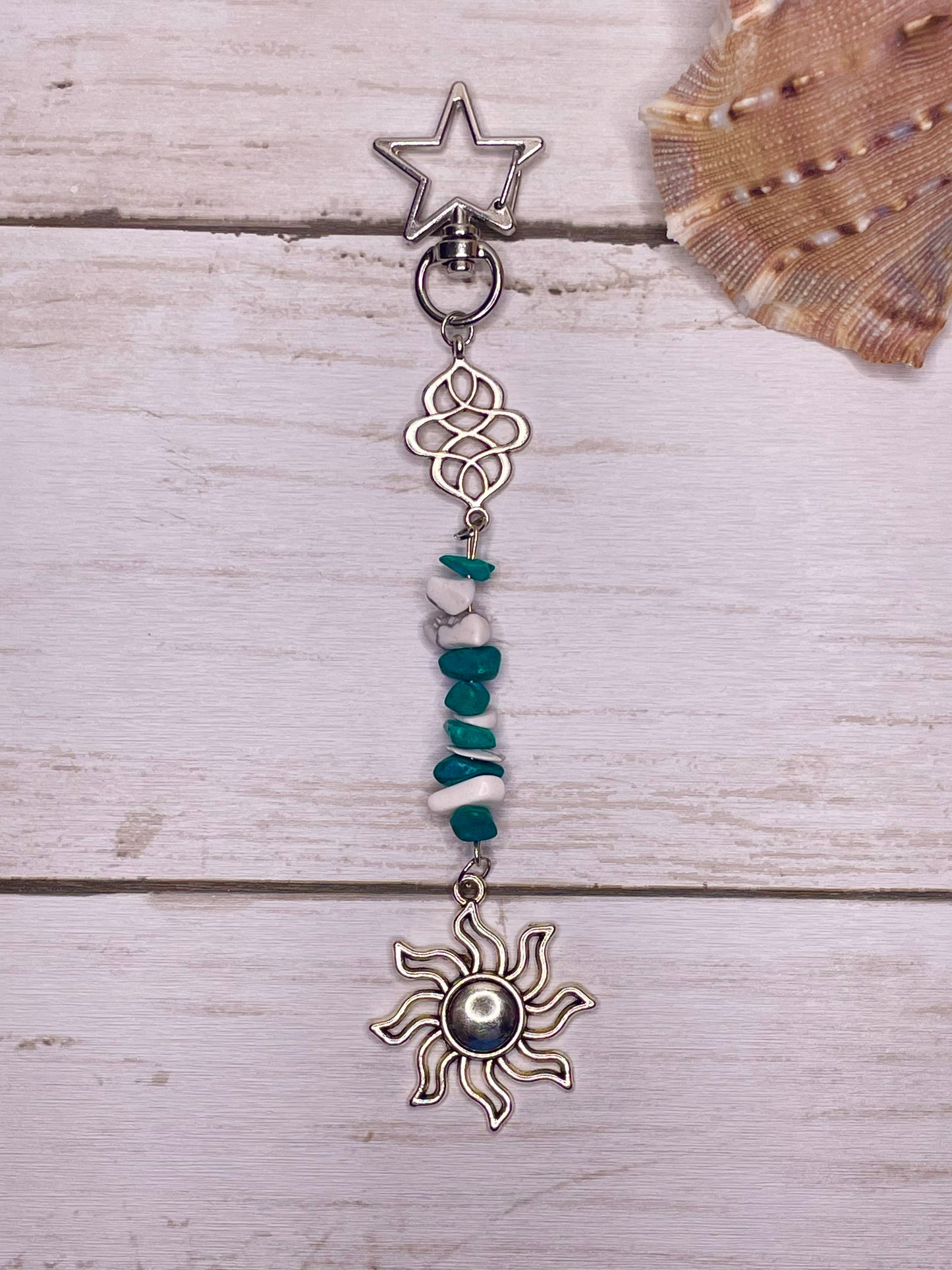 Silver and Blue Sun Keychain