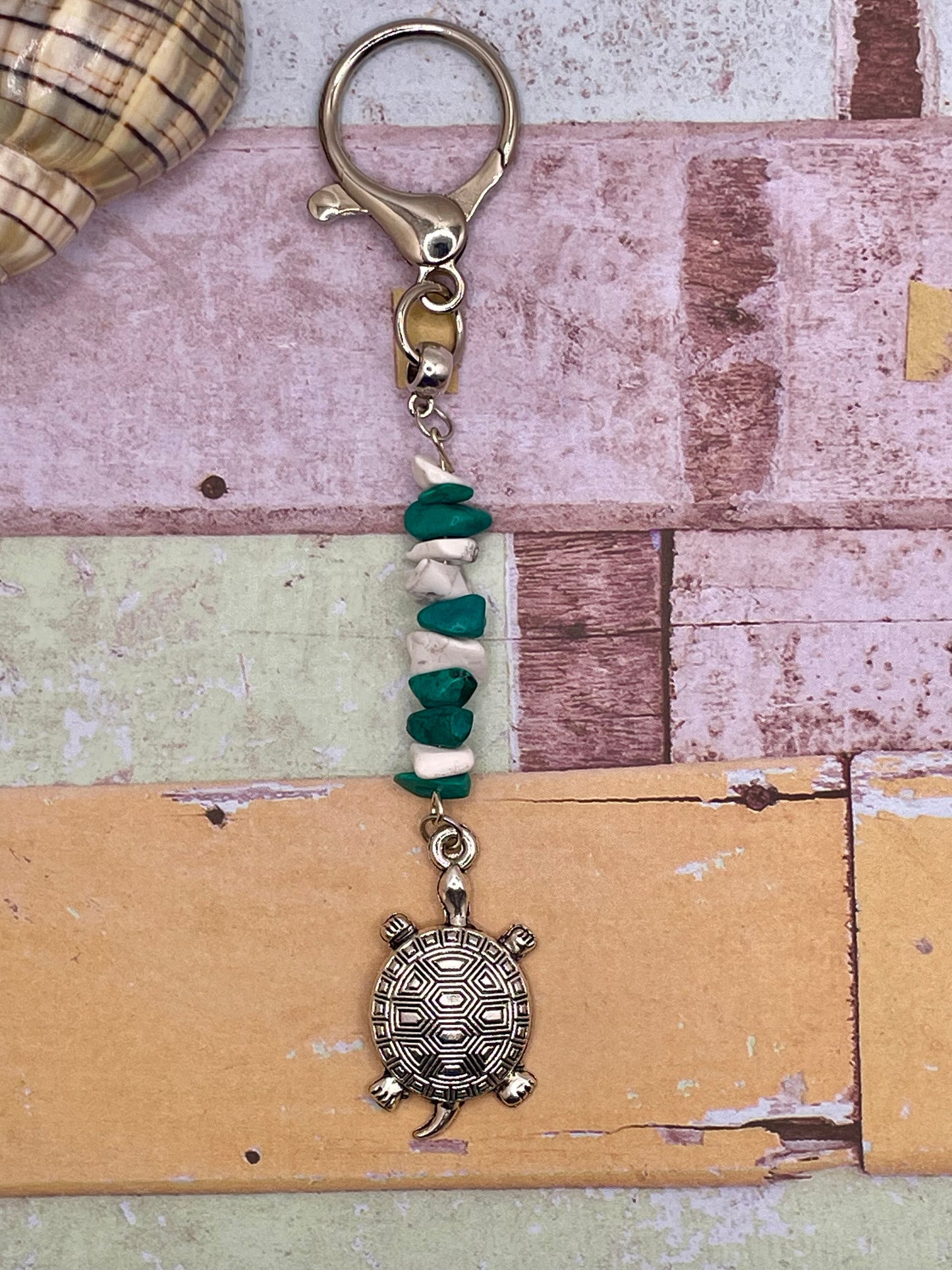 Silver Turtle with Stones Keychain