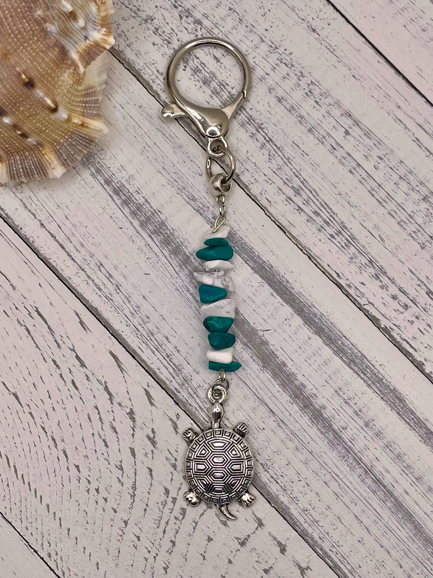 Silver Turtle with Stones Keychain