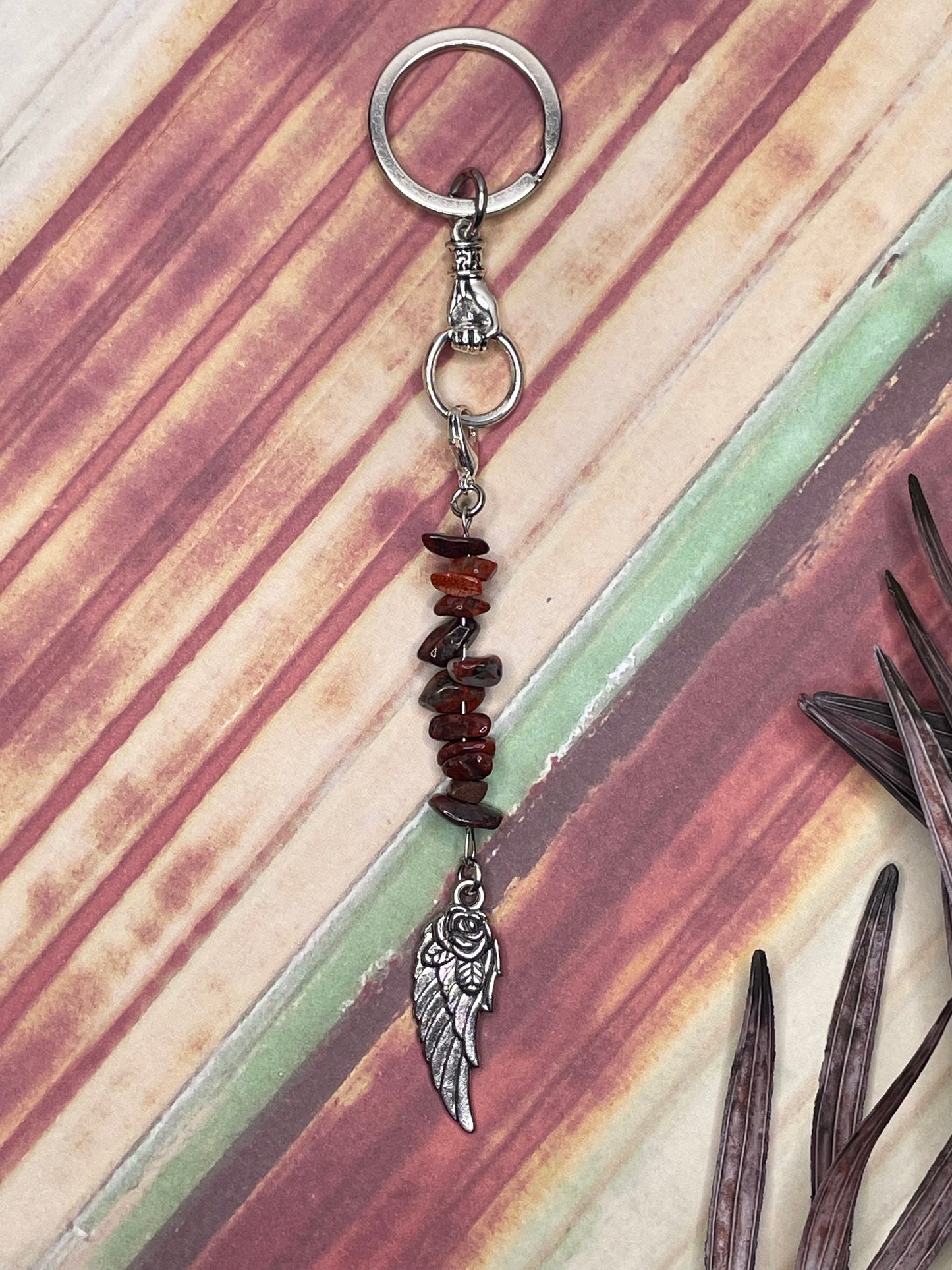 Silver Wing with Red Stones Keychain