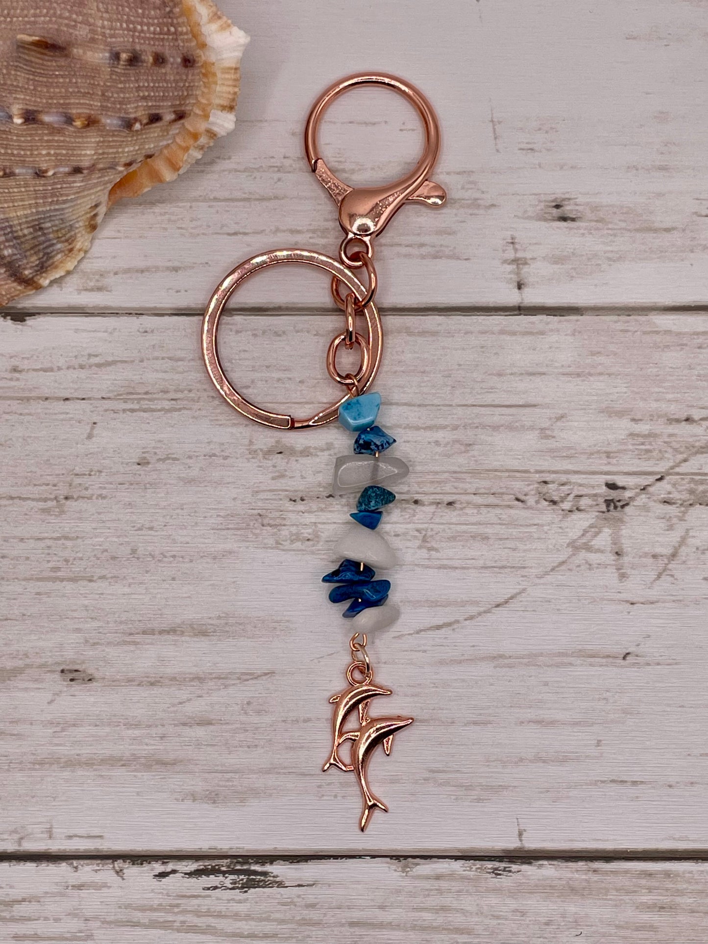 Dolphins with Blue/White Stones Keychain