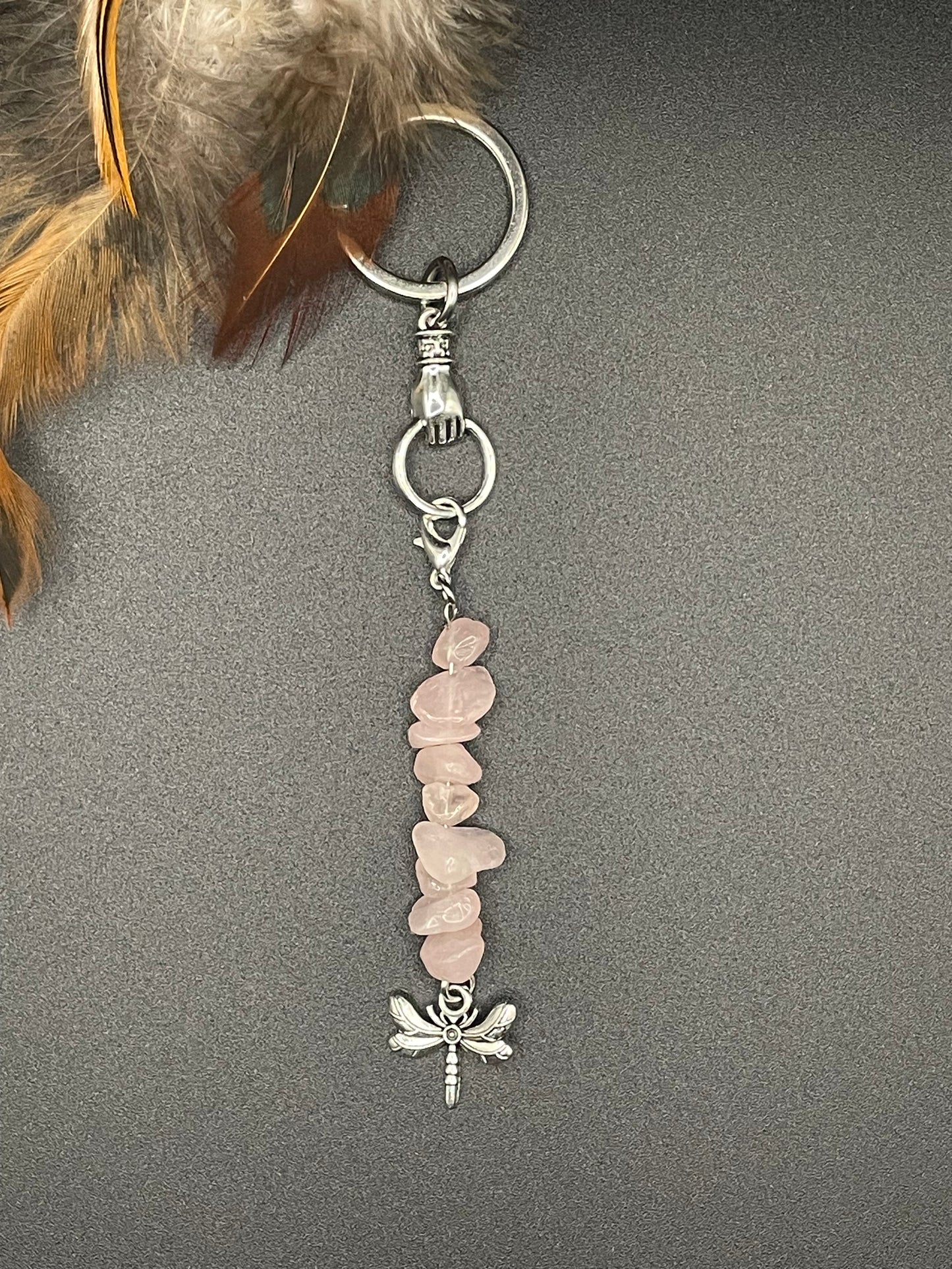 Dragonfly and Crystal Keychain