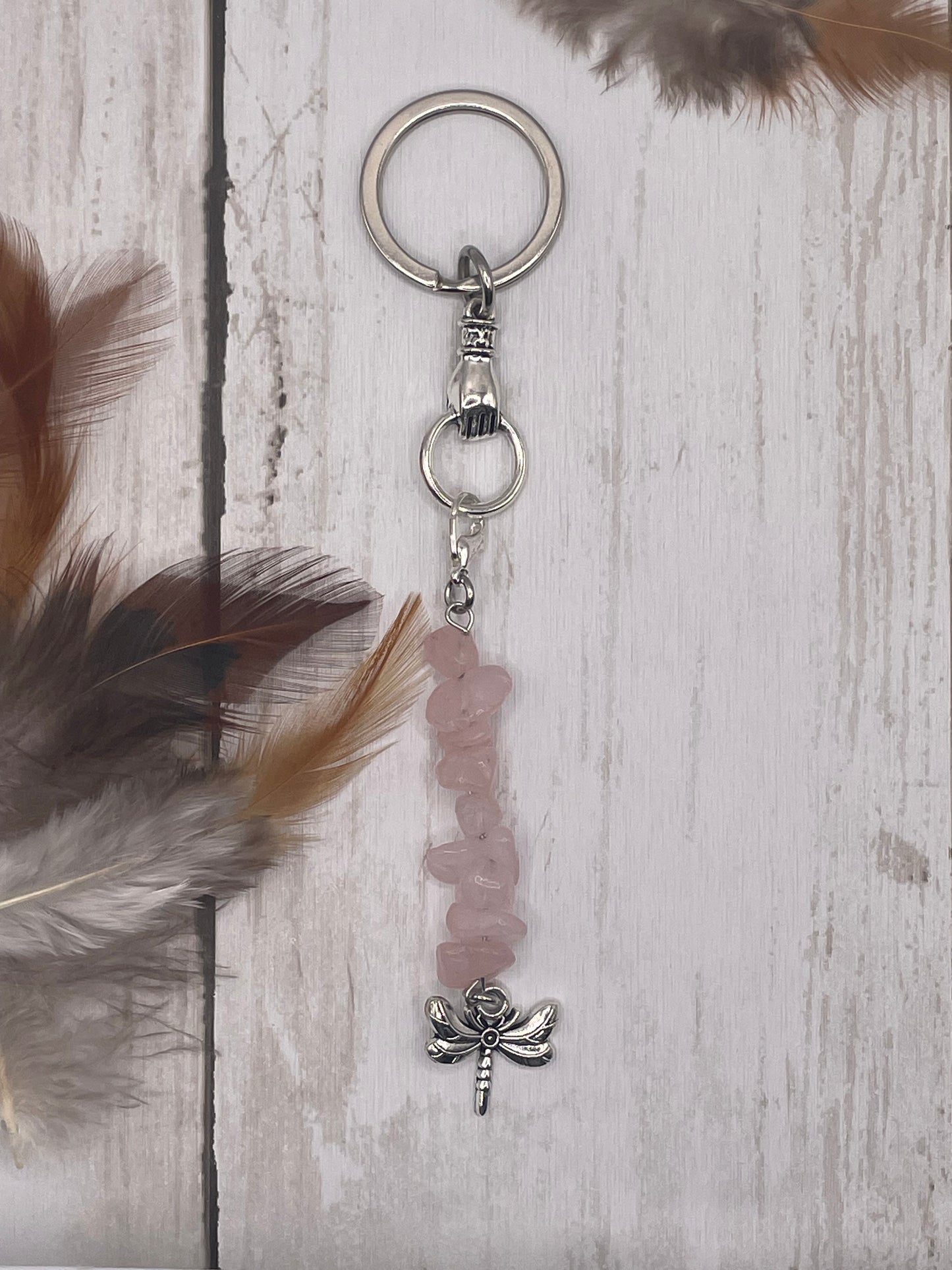 Dragonfly and Crystal Keychain