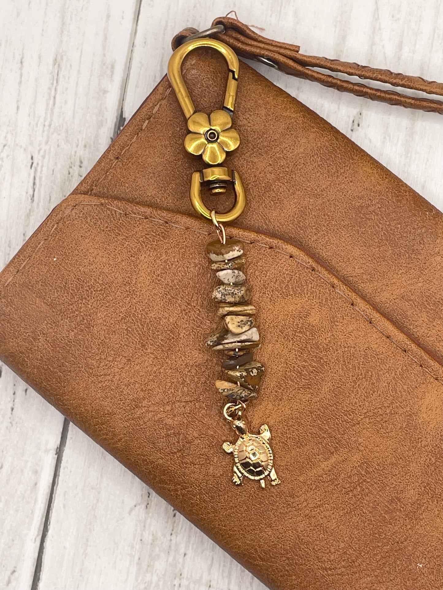 Golden Turtle with Stones Keychain