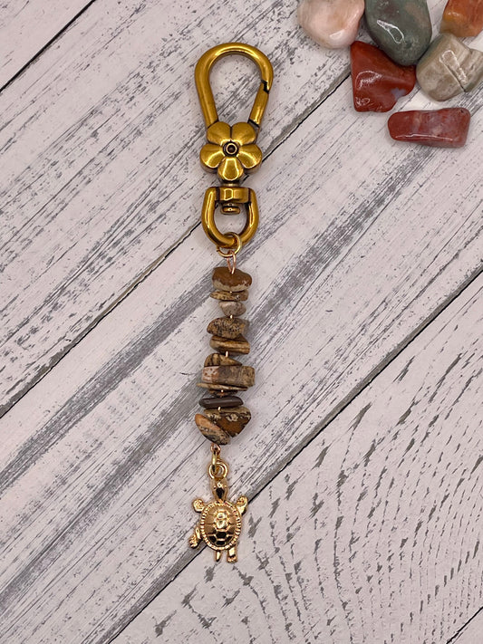 Golden Turtle with Stones Keychain