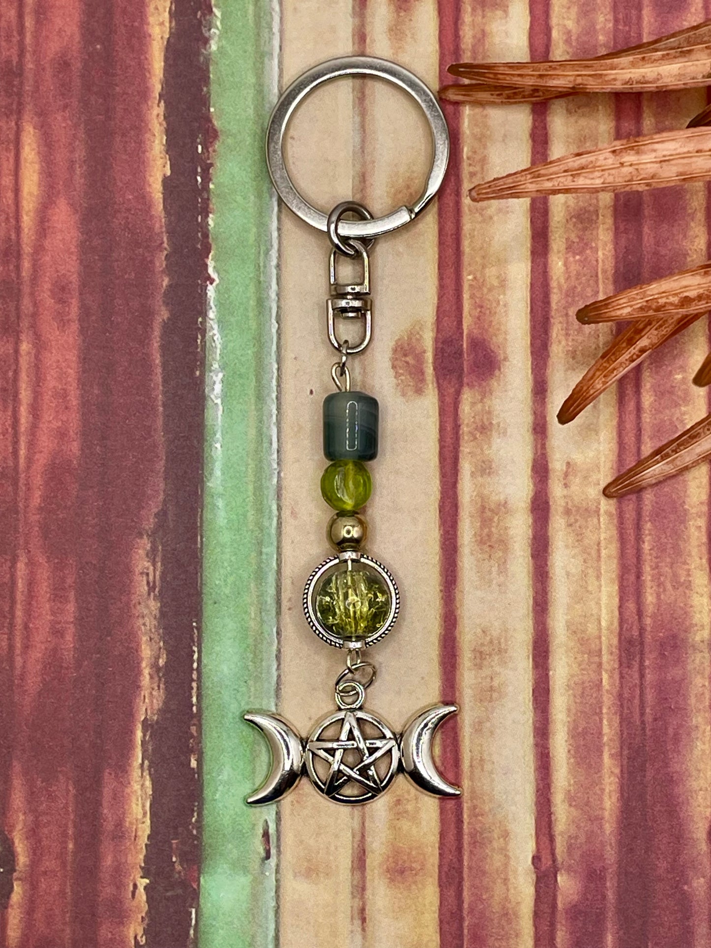 Pentacle and Moon Keychain