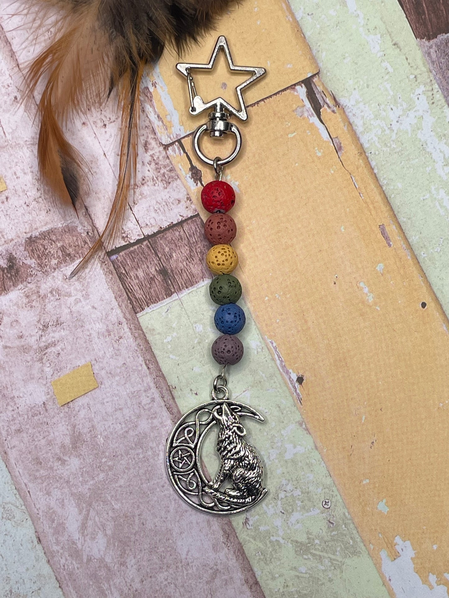 Wolf and Moon Rainbow Keychain