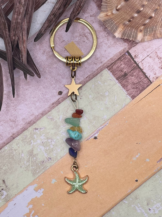 Starfish with Colorful Stones Keychain