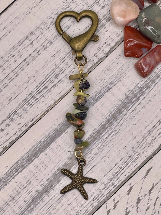 Starfish with Multicolor Stones Keychain