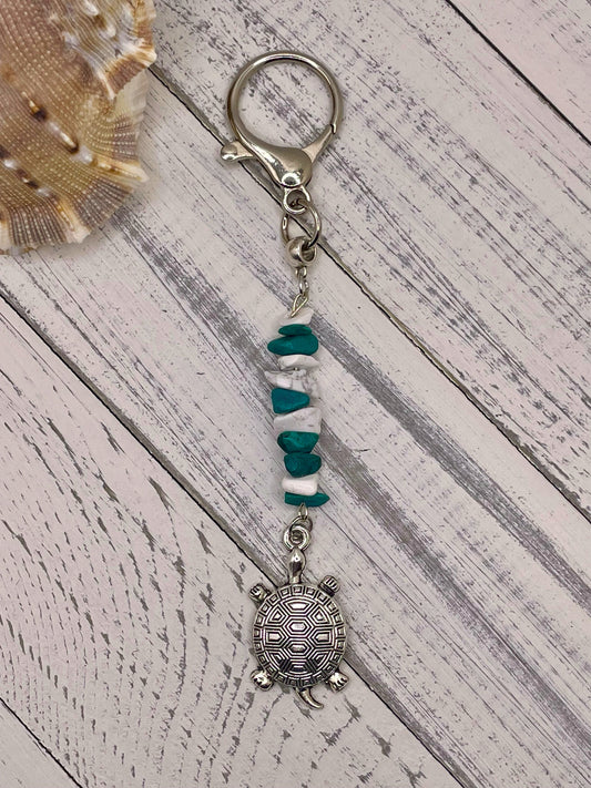 Silver Turtle with Stones Keychain