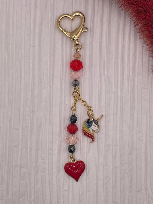 Red Heart Unicorn Keychain