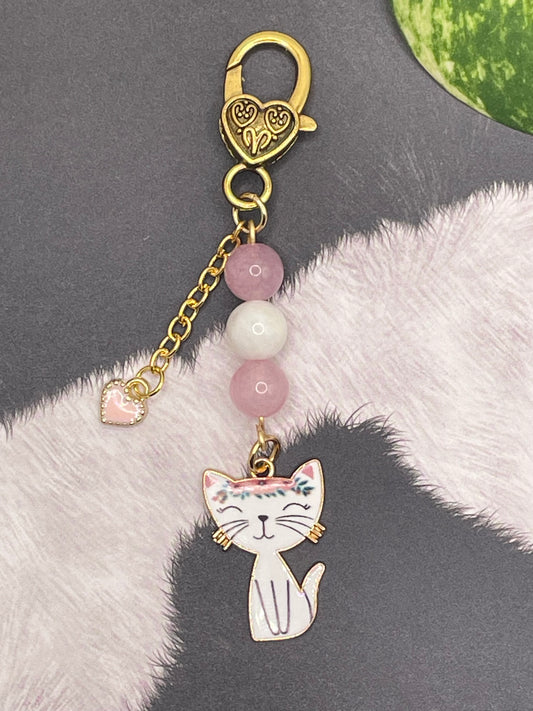 White Kitty Keychain