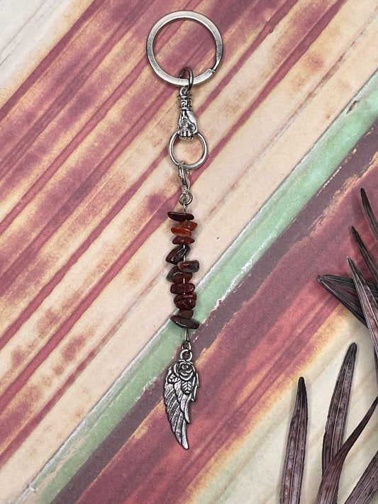 Silver Wing with Red Stones Keychain